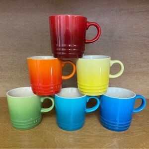 Le Creuset Espresso Cappuccino Coffee Cups Mugs Set Of 6 Rainbow 3.38 oz 2.5"